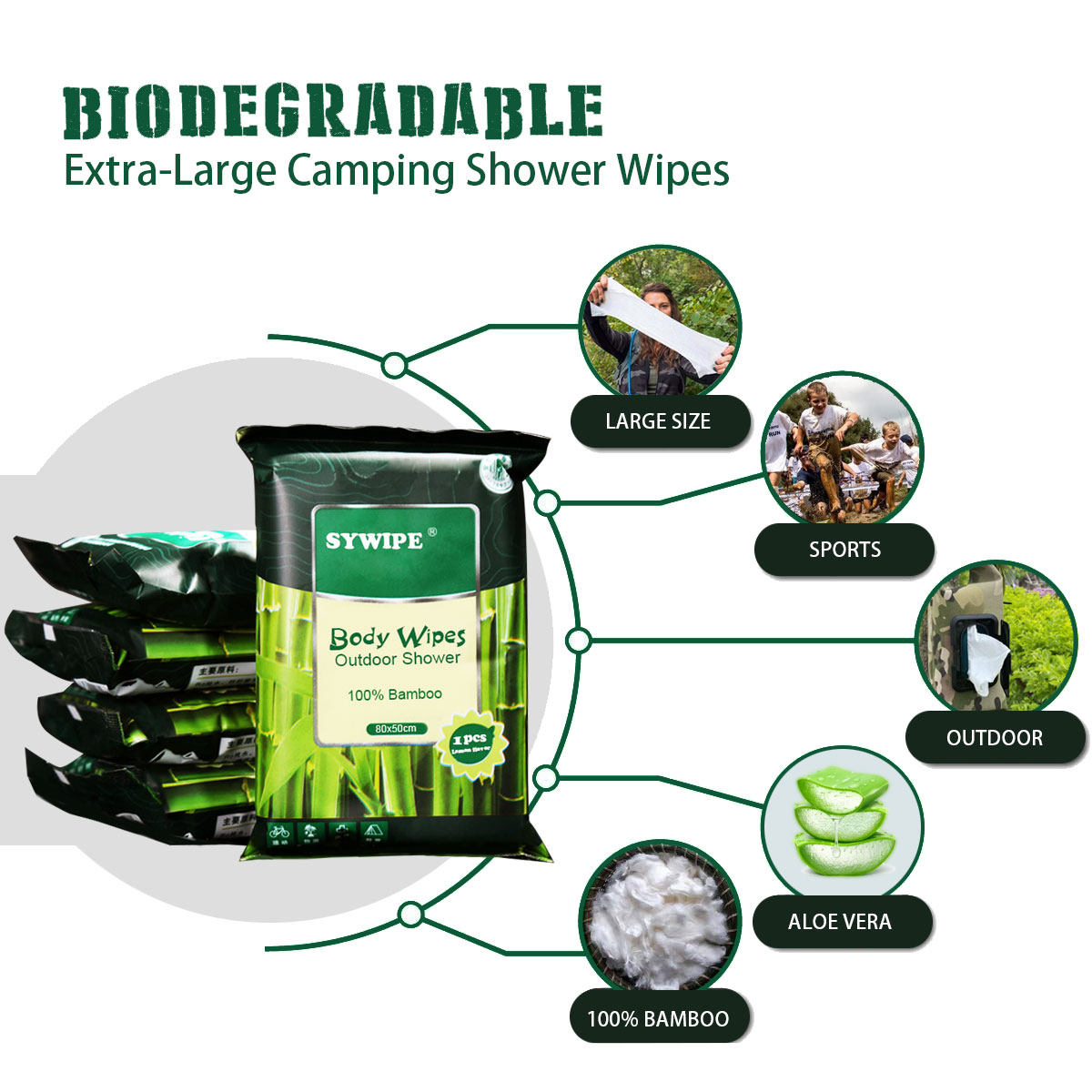 Wholesale Bamboo Shower Wipes for Camping Extra-Large Size 80×50cm