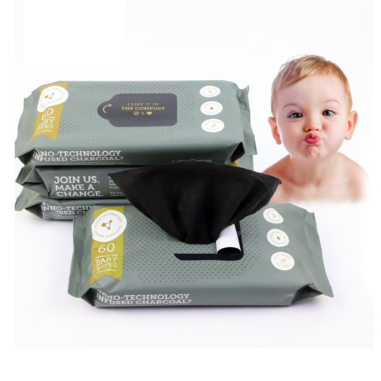 OEM Activated Bamboo Charcoal Baby Face Wipes 60 Count